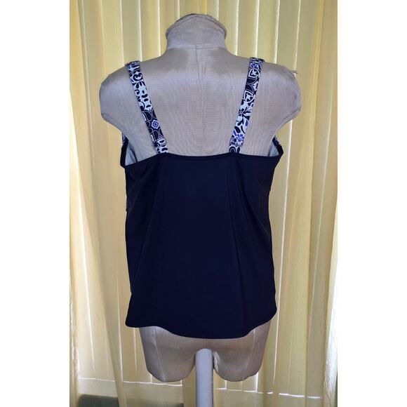 Lands End Underwire Square Neck Tankini‎ Top Navy /White Floral Sz 18W - Picture 2 of 6